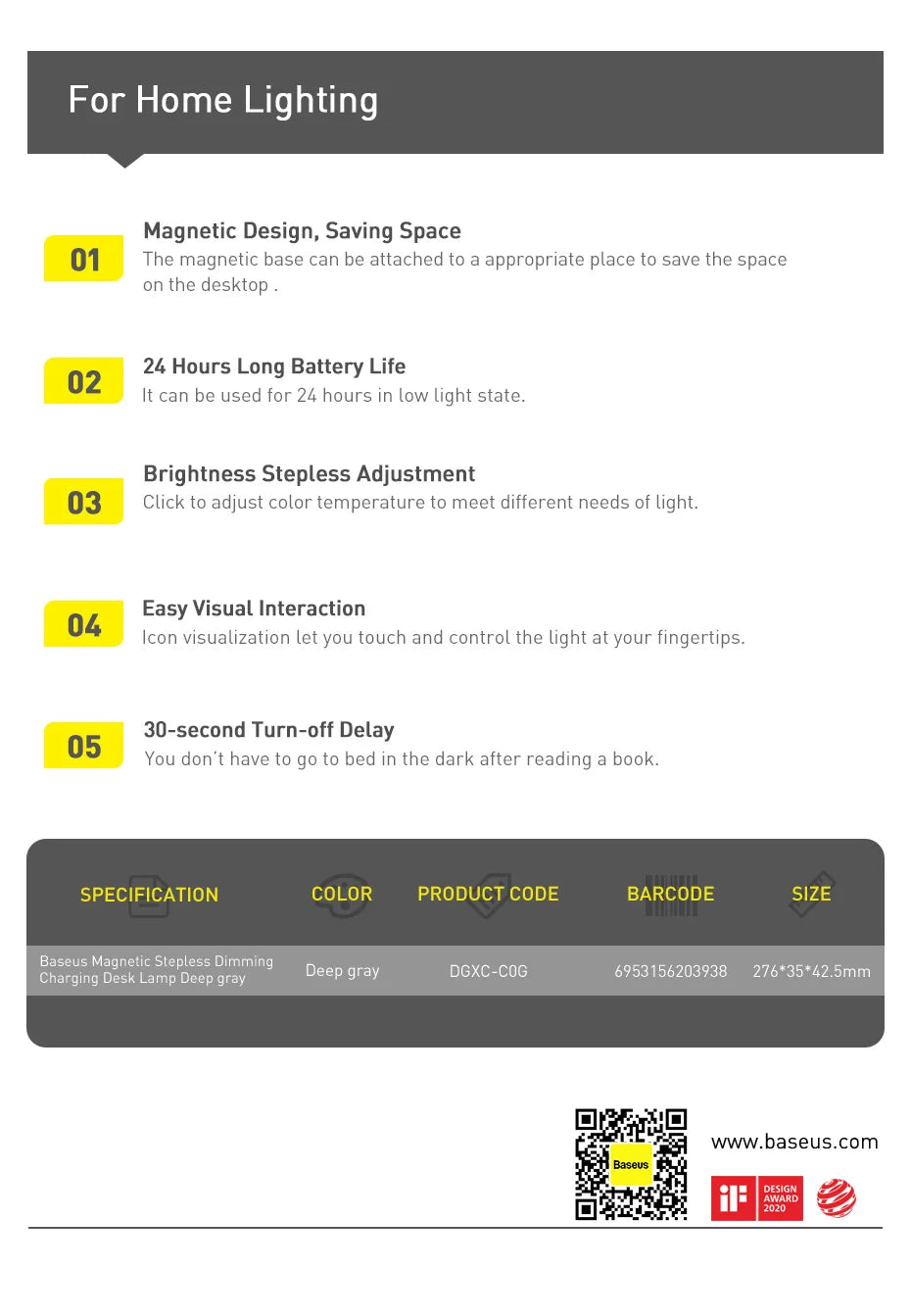 Baseus Desk Light Magnetic Hanging Table Lamp Rechargeable LED Stepless Dimming Desk Lamp Read Study Work Eye Protection Light