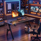 80/100/120/140cm Gaming Desk, A-Shaped Office Desk with Cup Holder Headphone, Modern Carbon Fiber Mesa Gamer for Home Office