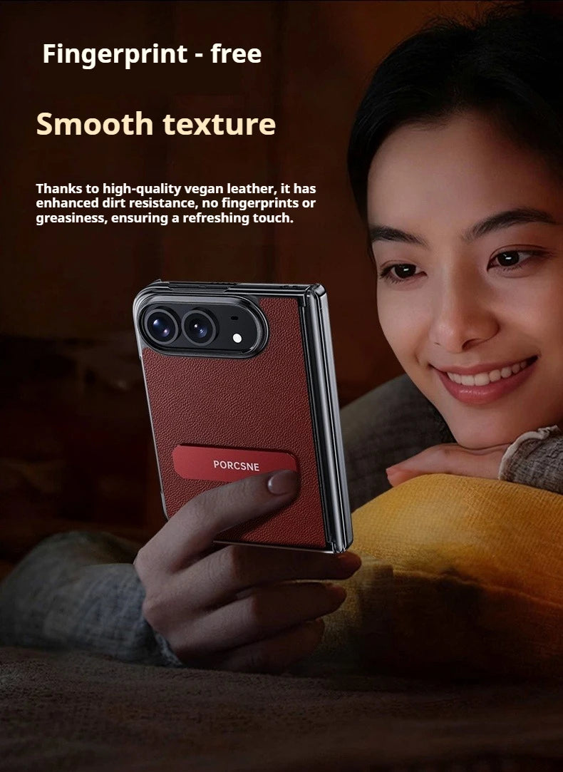 For iPhone Duo 5G Case Luxury Matte Leather Ultra-Thin Skin-Friendly Hinge Holder Folding Shockproof Hard Back Cover Accessories