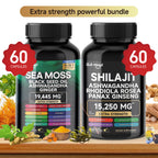 Quitmood Sea Moss Shilajit Energy Bundle for Man & Women, with Black Seed Oil, Ashwagandha, Ginger, Burdock Root, Turmeric