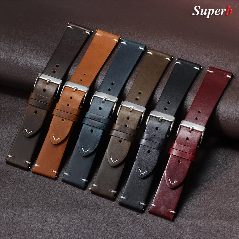 18mm 20mm 22mm Vintage Oil Wax Leather Watchband 19mm 21mm 24mm Universal Stitching Cowhide Strap for Seiko for Omega Watch Band
