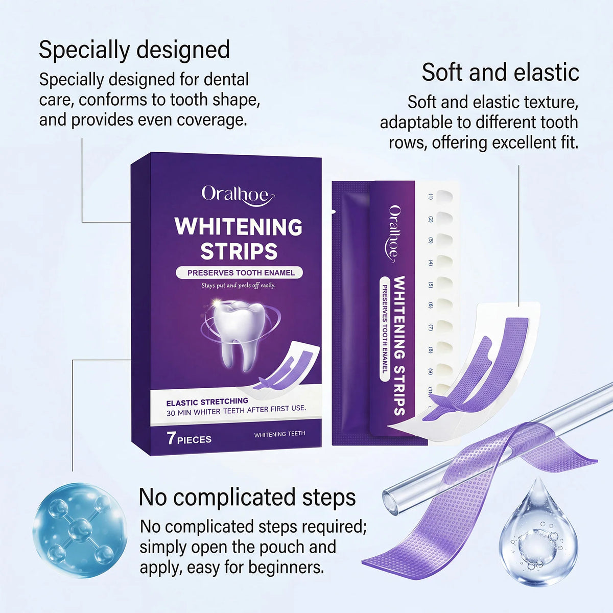 Purple Teeth Whitening Strips 30 Minutes Oral Cleaning Removal Gel Improve Dental Yellowing Oral Care, for With Shade