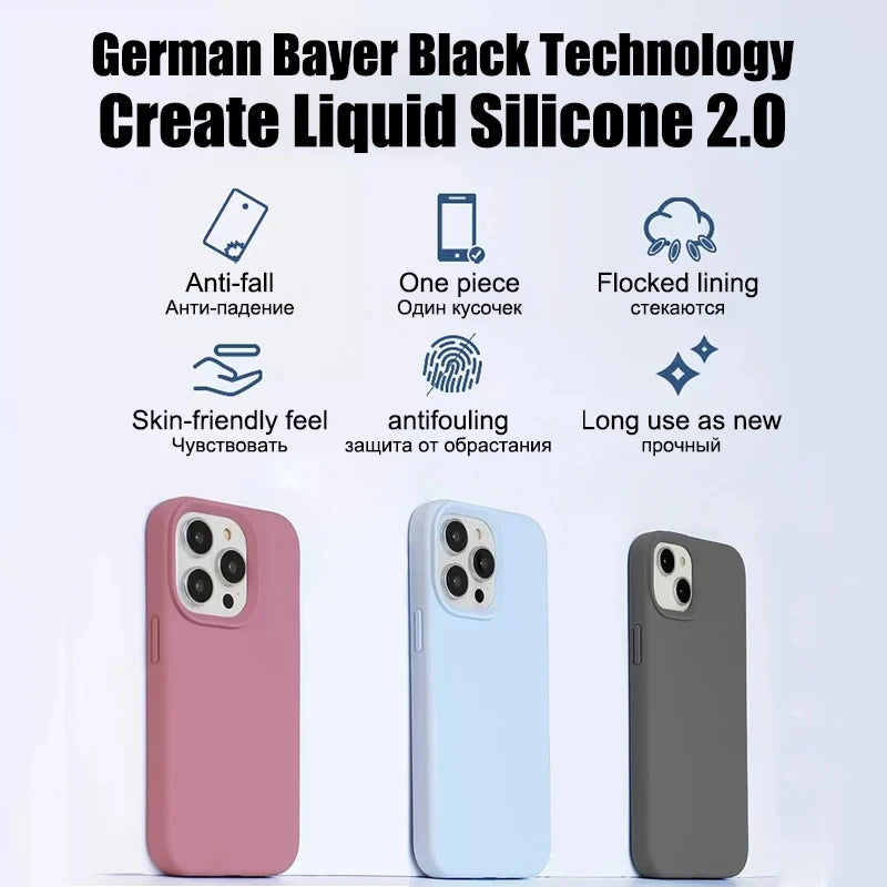 Luxury Shockproof Case For Apple iPhone 11 12 13 14 15 16 17 Pro Max 17 Air Plus Liquid Silicone Cases Cover Phone Accessories