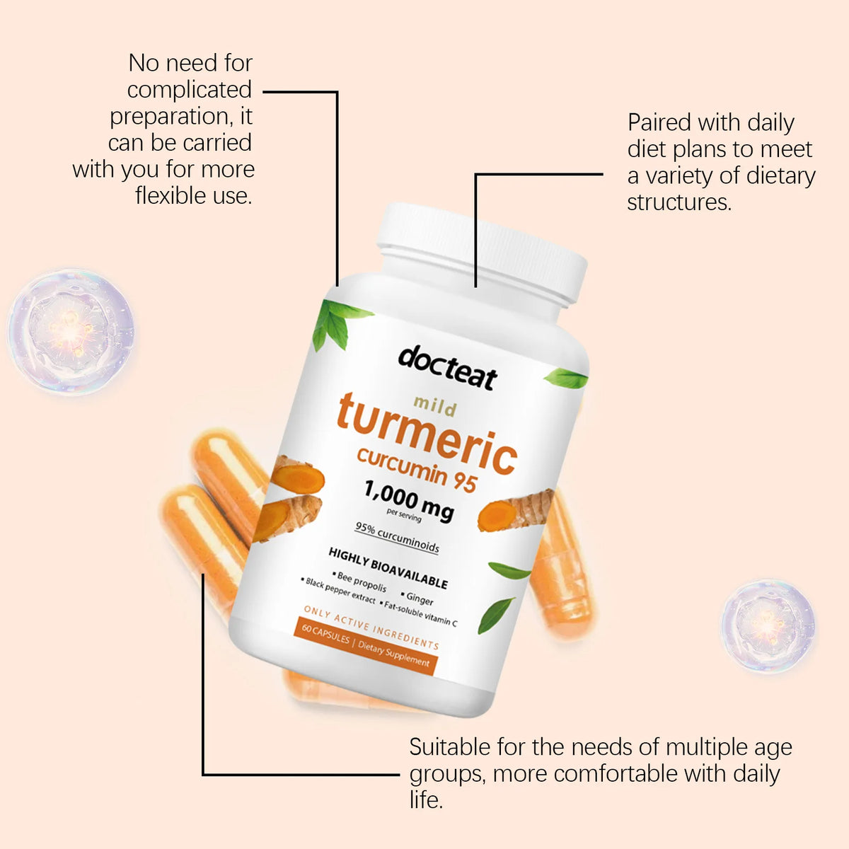 DOCTEAT Curcumin Joint Capsules Relieve Joint Soreness Improve Physical Fatigue Enhance Vitality Boost Immunity Health Capsules