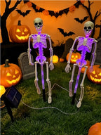 2PC/Set Halloween Outdoor Solar Garden Lights Waterproof 3D Horror Bat Skeleton Purple Orange Stake Lights House Party Decor