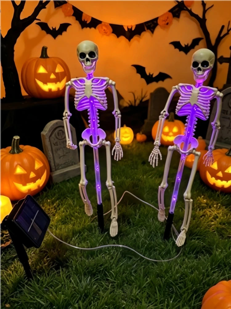 2PC/Set Halloween Outdoor Solar Garden Lights Waterproof 3D Horror Bat Skeleton Purple Orange Stake Lights House Party Decor