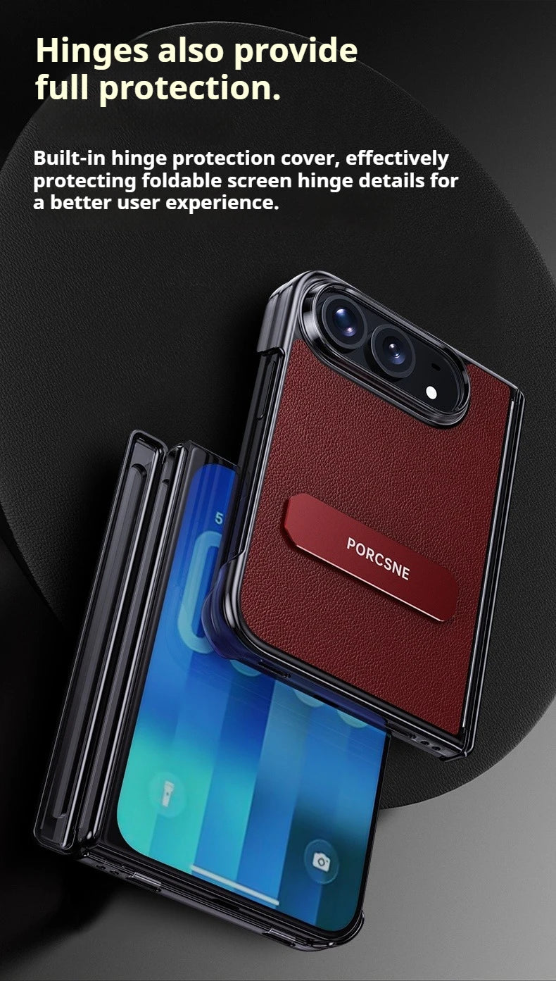 For iPhone Duo 5G Case Luxury Matte Leather Ultra-Thin Skin-Friendly Hinge Holder Folding Shockproof Hard Back Cover Accessories