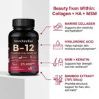 Vitamin B12 with Collagen,  Hyaluronic Acid - Supports Energy, Focus, Mood, Nervous System & Immune Health, Relieves Fatigue