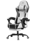 Ergonomic Gaming Chair, Lumbar Massage & Adjustable Headrest, PU Leather Computer Seat with Retractable Footrest and 360° Swivel