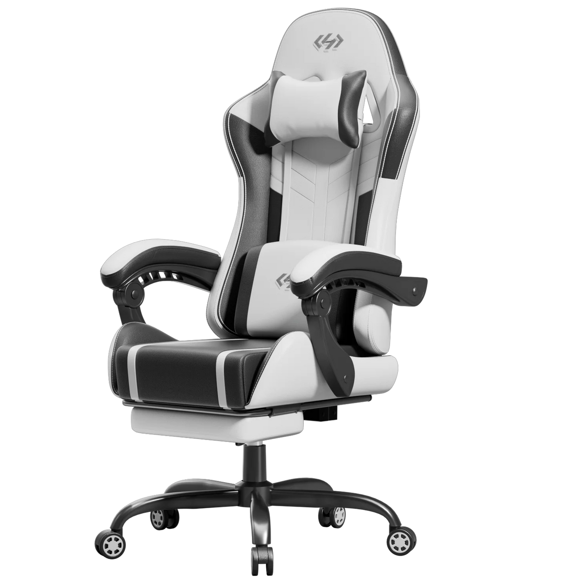 Ergonomic Gaming Chair, Lumbar Massage & Adjustable Headrest, PU Leather Computer Seat with Retractable Footrest and 360° Swivel