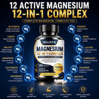 Magnesium 12-IN-1 Complex Capsules - Bone & Heart Health Supplement, Sleep Support,Muscle Relaxation,Stress & Anxiety Relief