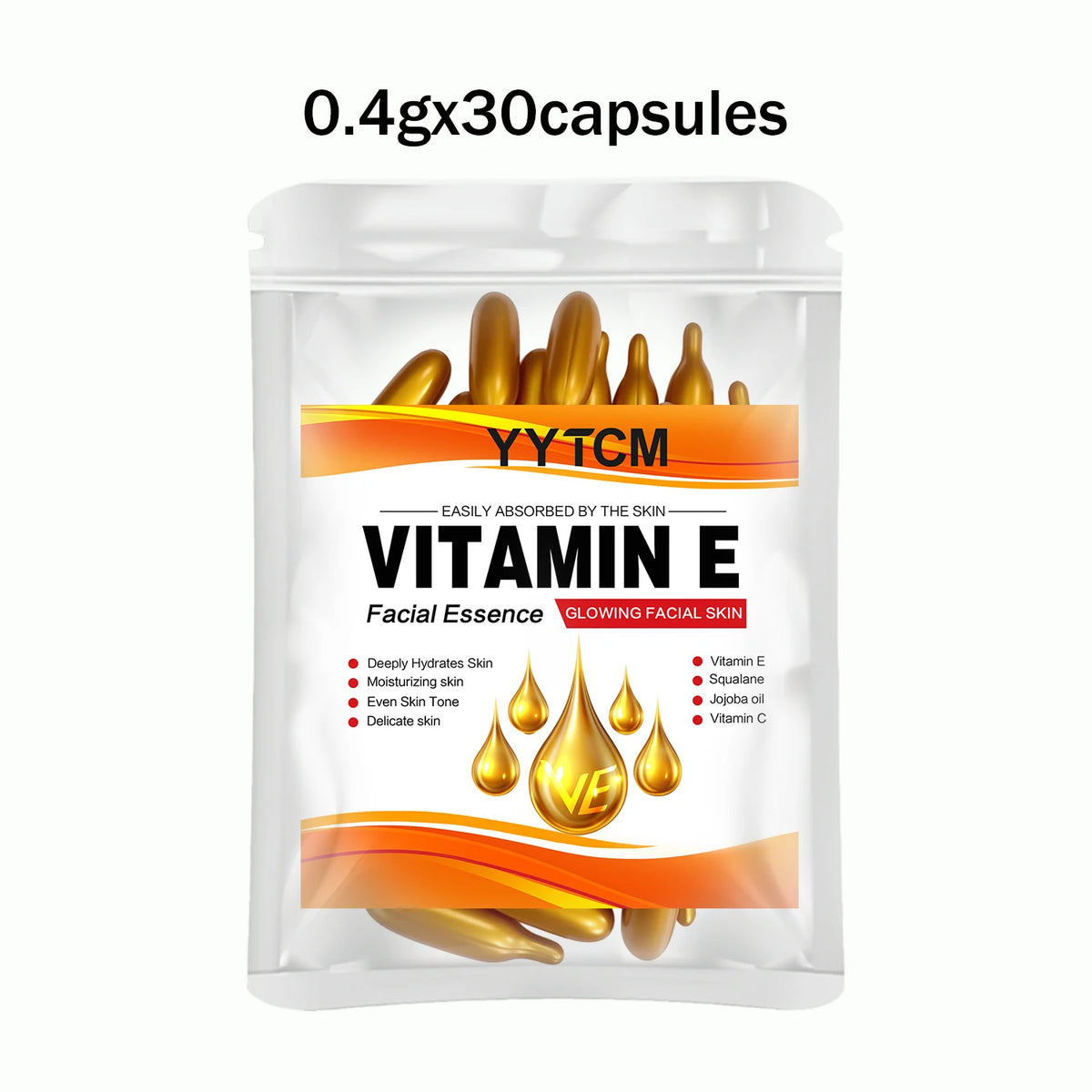 Vitamin E Deep Moisturizing Capsule Essence, hydrates and smooths the skin, contains plant squalane, vitamin C, and deep moisturizing and brightening skin essence (0.4g x 90 capsules)/bottle - 1 bottle
