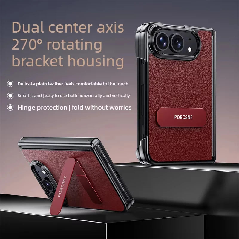 For iPhone Duo 5G Case Luxury Matte Leather Ultra-Thin Skin-Friendly Hinge Holder Folding Shockproof Hard Back Cover Accessories