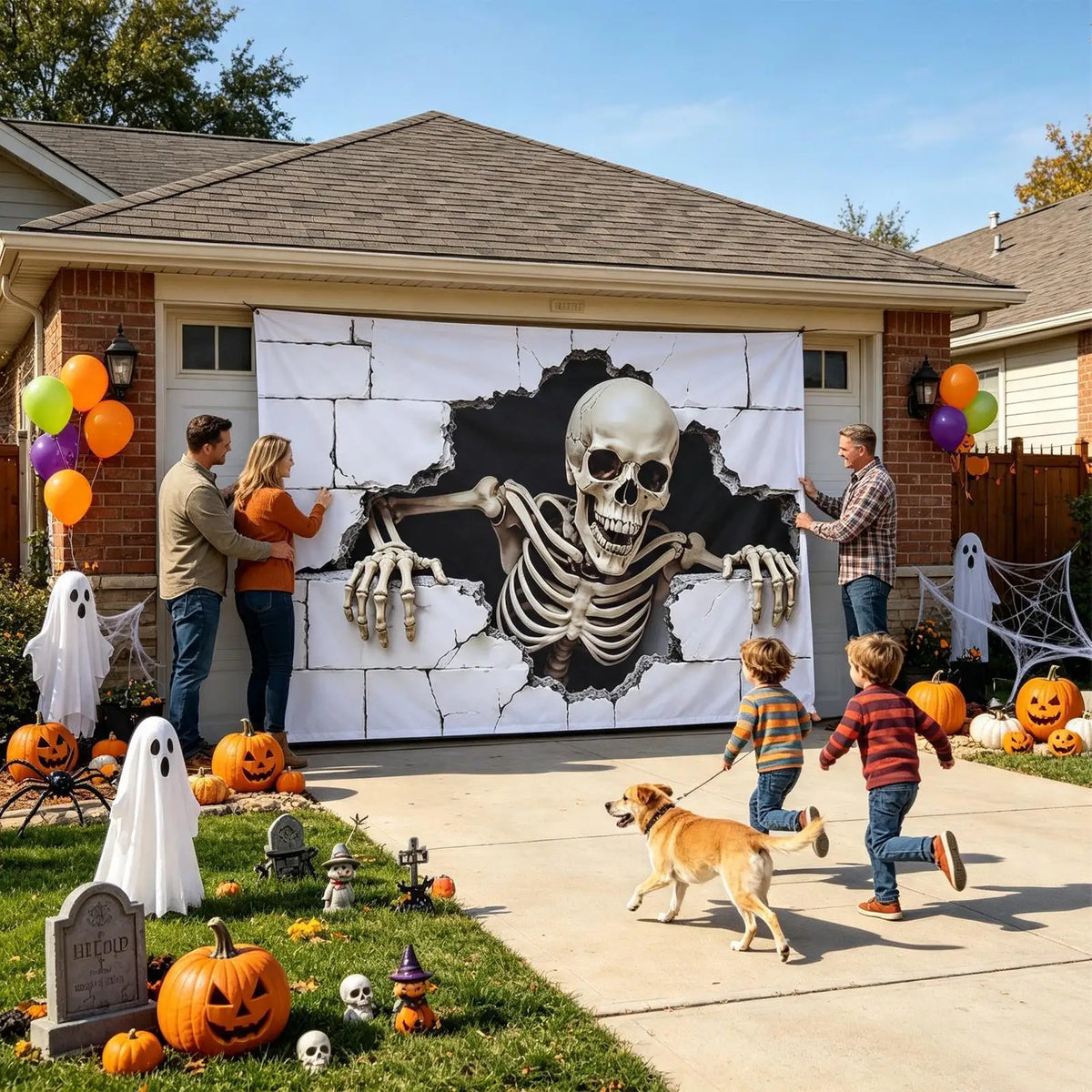 Halloween Garage Door Decorations Large Spooky Thick Fabric Vibrant Halloween Garage Door Banner Cover Decorations for Home Yard