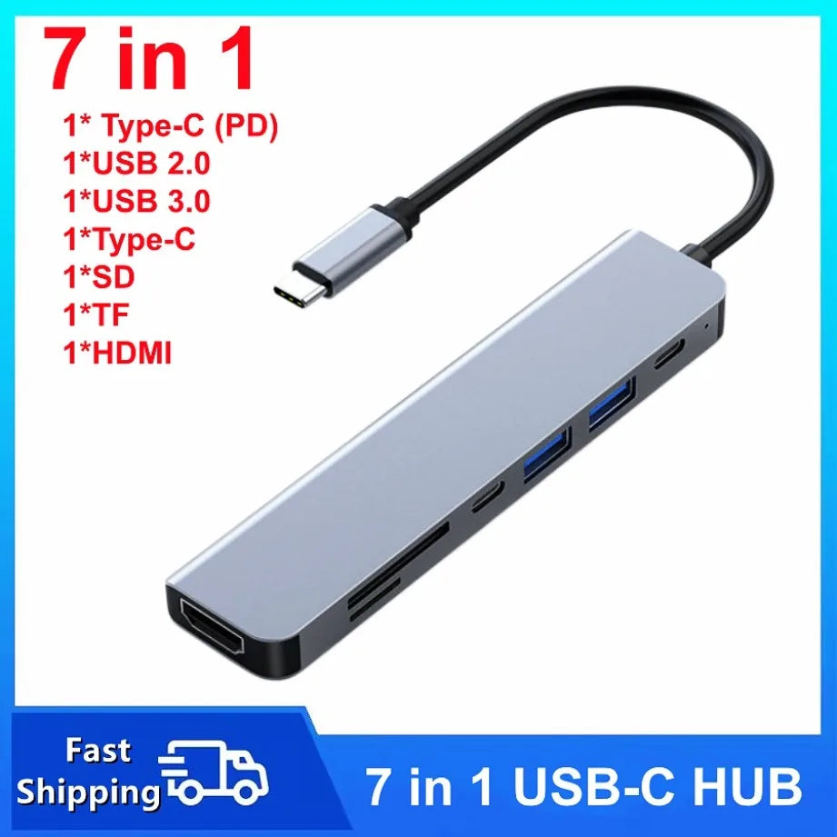 NEW USB C Hub 8In1 7In1 Type C Docking Station with USB3.0/2.0 HDMI SD/TF Card Reader PD Fast Charge for MacBook Notebook Laptop