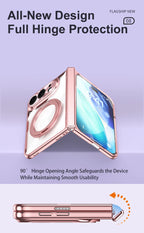 For iPhone Duo Transparent Magnetic Case For MagSafe 360° Rotating Bracket Hinge Protection Cover With Tempered Glass Film
