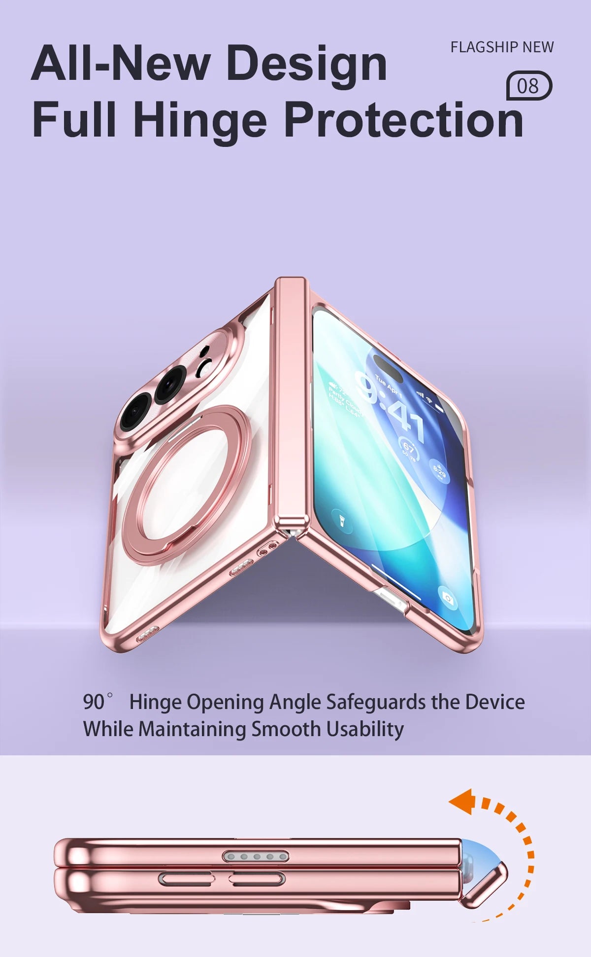 For iPhone Duo Transparent Magnetic Case For MagSafe 360° Rotating Bracket Hinge Protection Cover With Tempered Glass Film