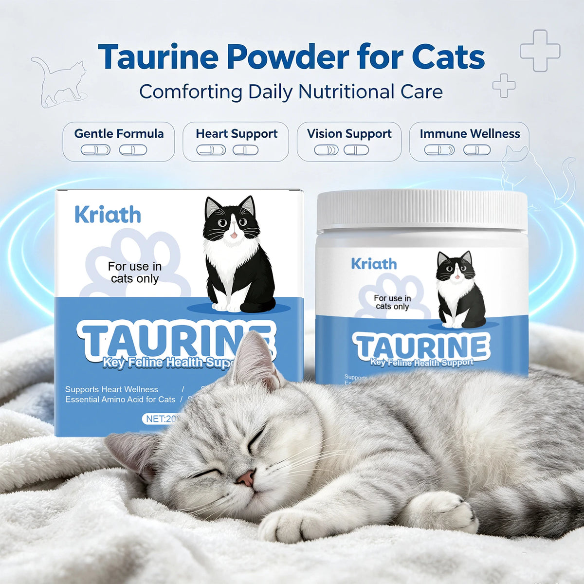 Cat Taurine Powder Supplement Support Cat Heart Wellness Healthy Eyesight Pet Body Daily Care Nutrition Powder
