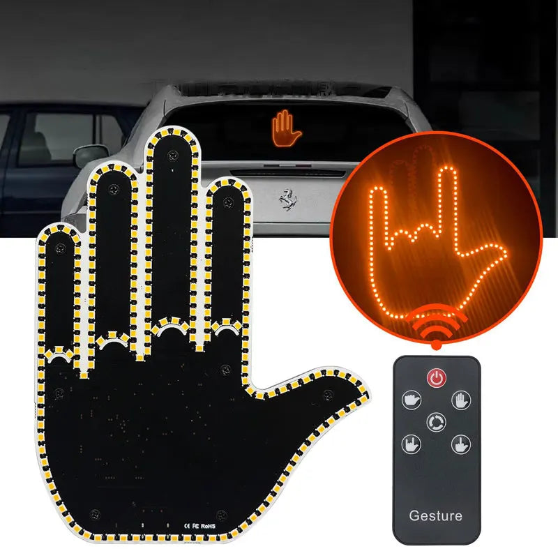 Car Gesture Light with Remote Control – Funny LED Palm Light for Road Rage Reactions