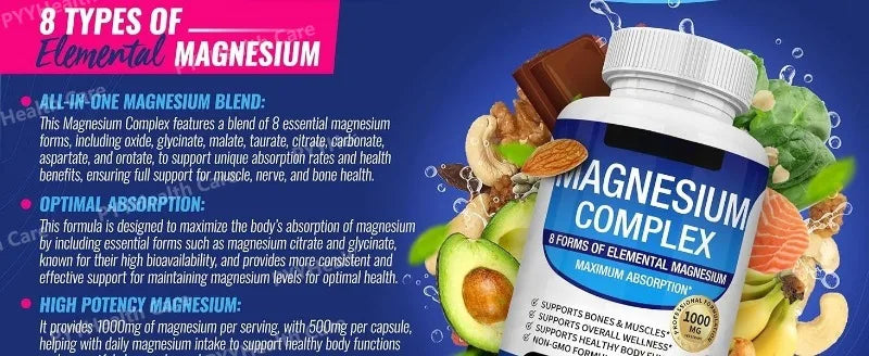 Magnesium Complex with Glycinate Citrate Malate Multiple Magnesium Forms 1000mg Daily Mineral Supplement Capsules