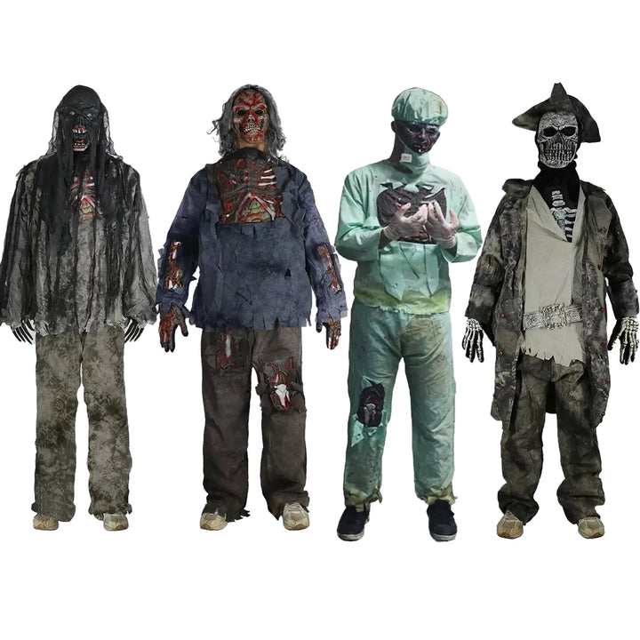 Kids & Adults Zombie Cosplay Costume, Scary Horror Bloody Skeleton  Outfit with Mask Gloves, Halloween Carnival Fancy Dress