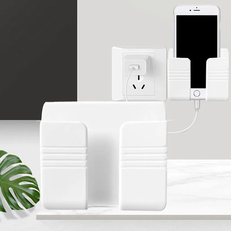 Punch Free Wall Mounted Remote Control Holder Phone Charging Organizer