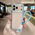 Luxury 3in1 Clear Anti-Drop Phone Case for iPhone 18 17 16 15 14 Plus 13 Pro Max Candy Colour Frame Wrist Strap Protection Cover