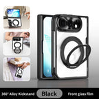 For iPhone Duo Transparent Magnetic Case For MagSafe 360° Rotating Bracket Hinge Protection Cover With Tempered Glass Film