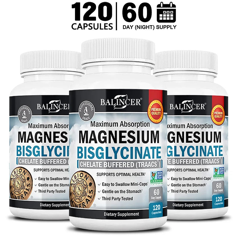 Magnesium Bisglycinate 400 Mg - 120 Vegetarian Capsules - Supports Muscle, Joint and Heart Health