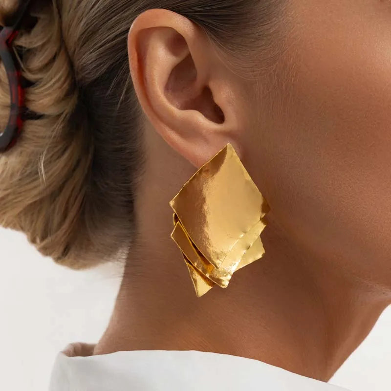 Creative Gold Color Square Glitter Stud Earrings For Women Classic Geometric Exquisite Earrings Temperament Banquet Jewelry