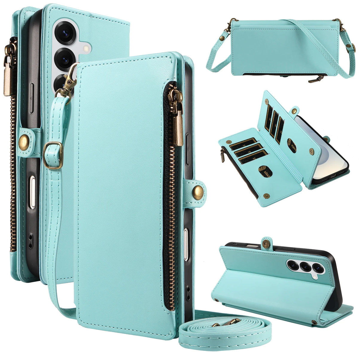 Wallet-Style Protective Case for Samsung A57 A56 A55 A54 A52 A37 A36 A17 A16 A15, Cross-Shoulder Phone Case with Coin Pocket and Multiple Card Slots, Faux Leather Protective Cover