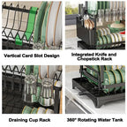 2 Tier Stainless Steel Dish Drying Rack With Drainboard Kitchen Tableware Storage Organizer