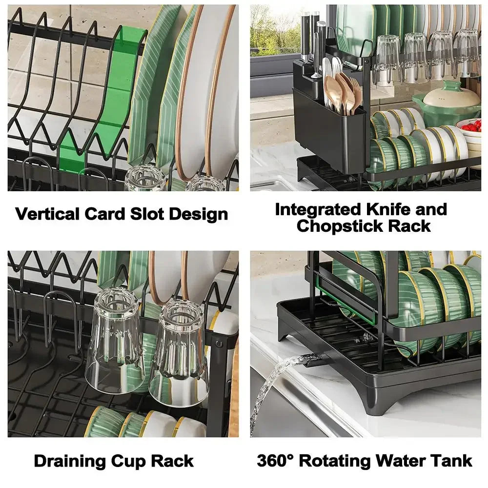 2 Tier Stainless Steel Dish Drying Rack With Drainboard Kitchen Tableware Storage Organizer