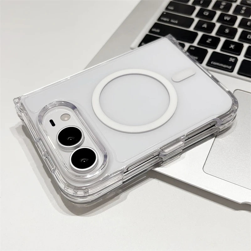 Crystal Transparent Acrylic Magnetic Phone Case For iPhone Duo Ultra 18 Fold For Magsafe Wireless Charge Shockproof Clear Cover