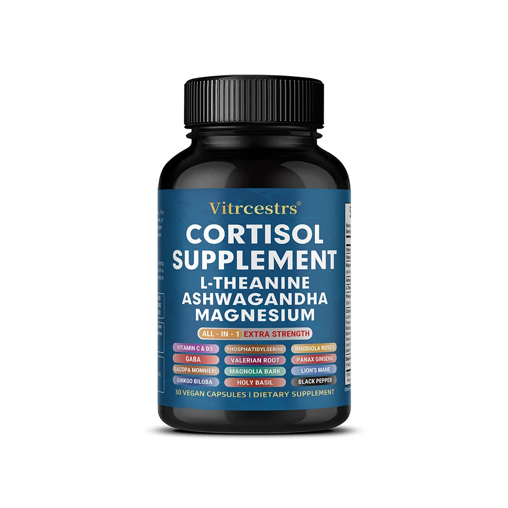Cortisol Support Supplement - Magnesium, Supports Stress Relief, Calm Mood, Relaxation, Restful Sleep, Focus & Adrenal Health