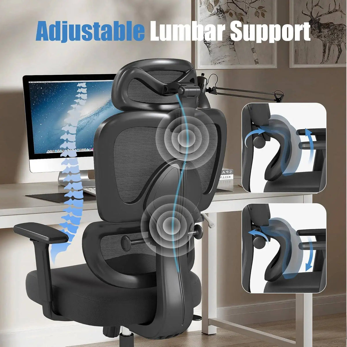 Ergonomic Mesh Office Chair Adjustable Headrest Lumbar Support Computer Chair High Back Desk Chair Swivel Task Chair for Home Office