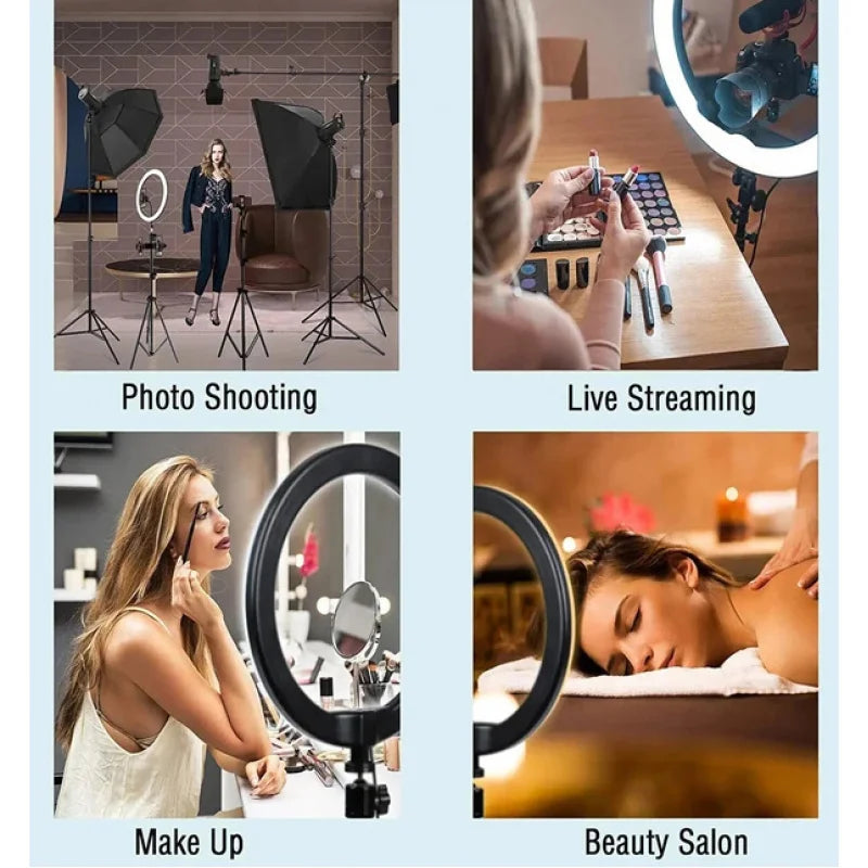 Anillo de luz LED de 26 cm con soporte de trípode - Kit de iluminación regulable de 10" para fotografía y transmisión en vivo, selfies y videos