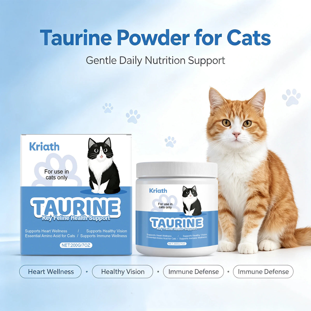 Cat Taurine Powder Supplement Support Cat Heart Wellness Healthy Eyesight Pet Body Daily Care Nutrition Powder