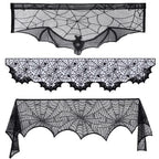 Halloween Table Runner Tablecloth Spider Web Halloween Black Fireplace Mantel Cover for Home Party Halloween Decoration