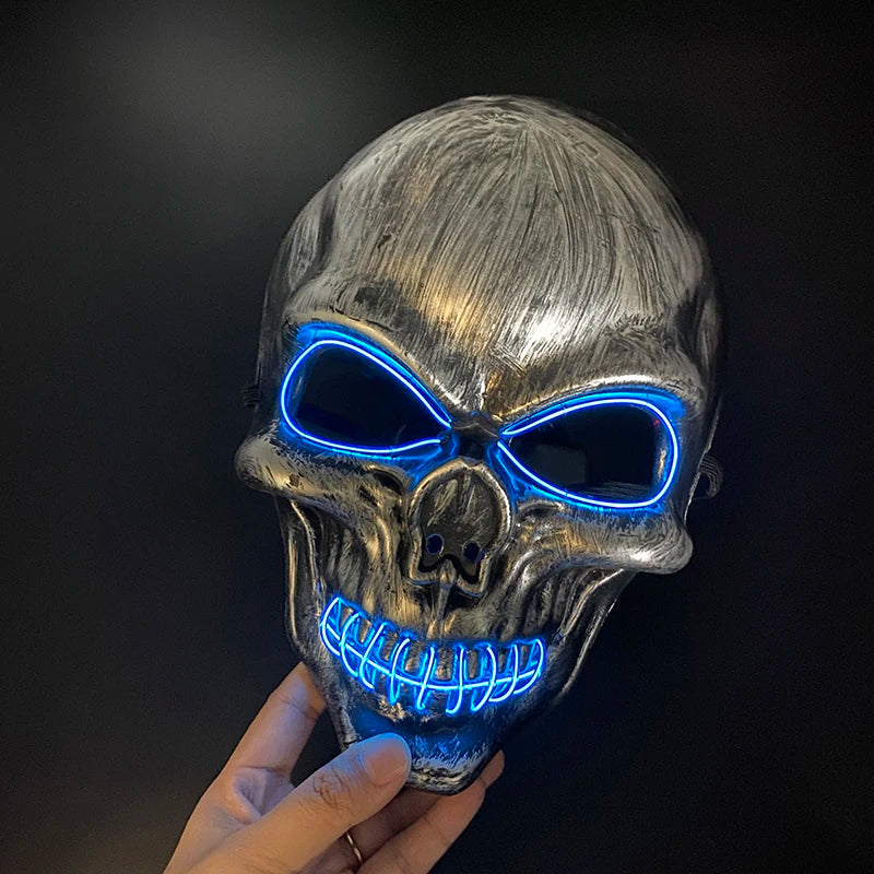Evil Skull Mask Halloween Carnival Masquerade Haunted House Scary Decoration Cosplay Skeleton Scary Theme Party Light Up Mask