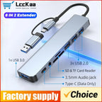 8 in 2 Type C USB HUB Docking Station with 3.5mm Audio Jack for Micro SD Card Reader MacBook Laptop Tablet Phone Disk Converter
