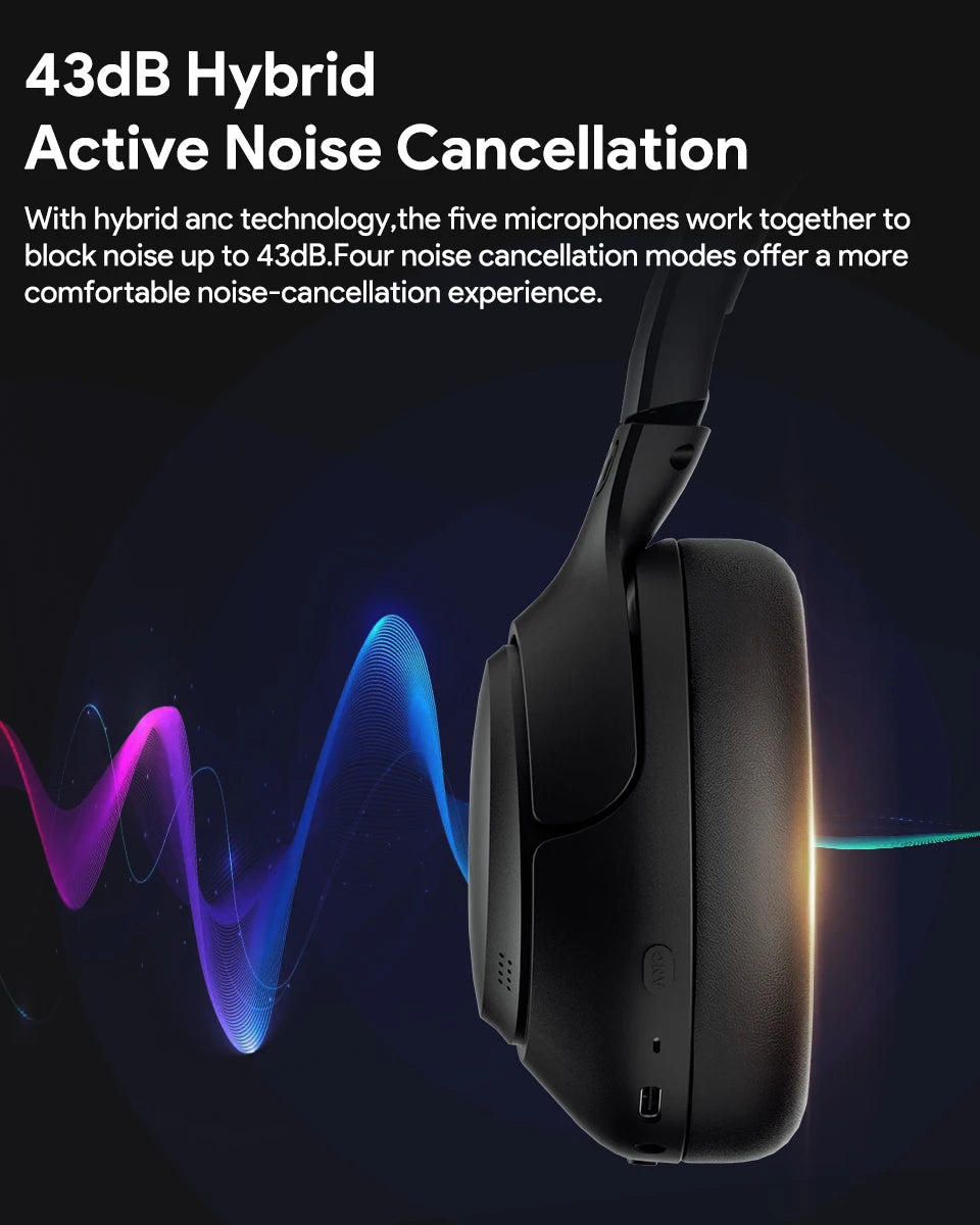 QCY H3 ANC Wireless Headphones Bluetooth 5.4 Hybrid Noise Cancellation 60H