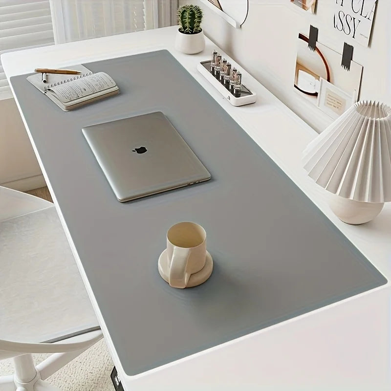 1 piece large size waterproof faux leather table mat - non-slip, solid color office mousepad and keyboard protection mat