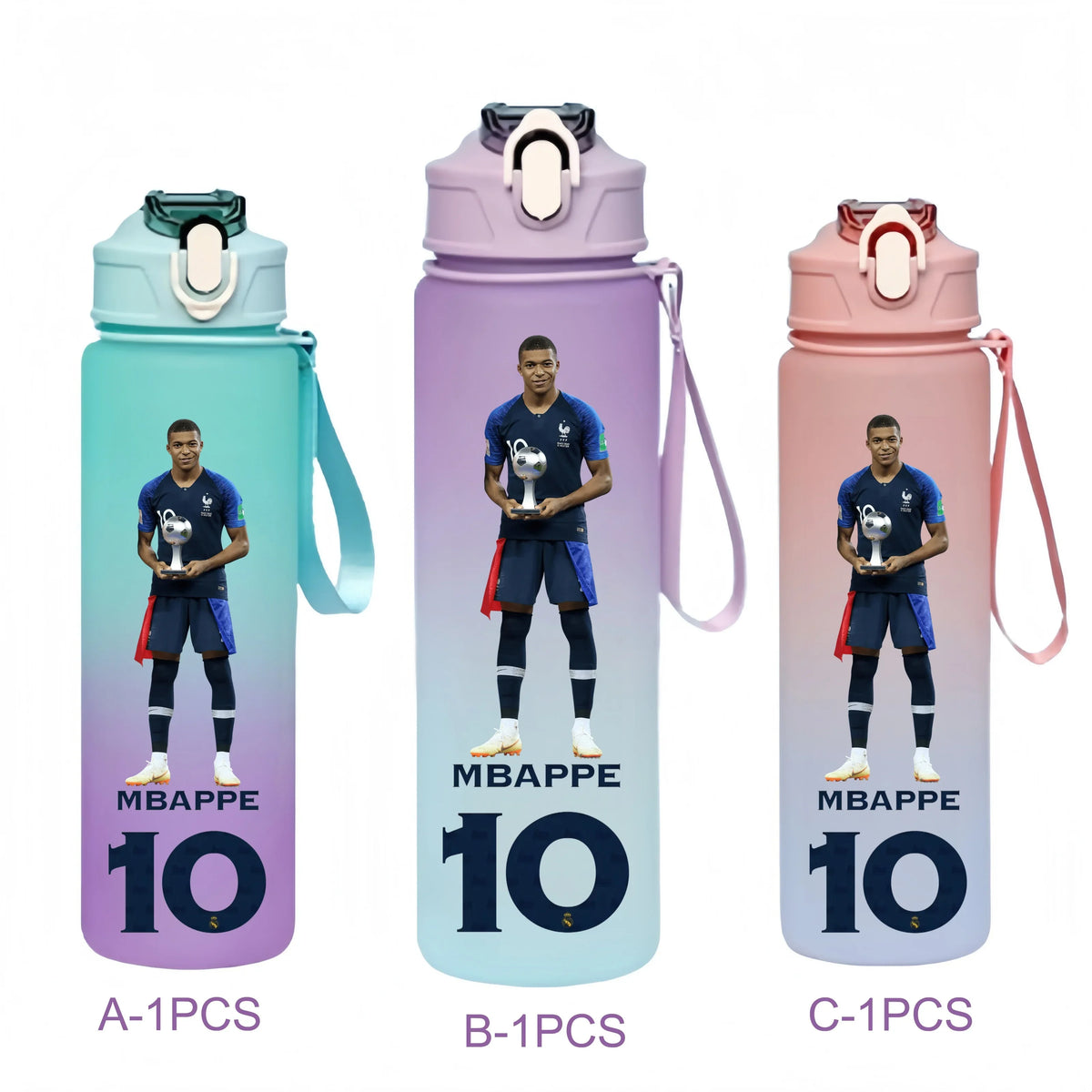 750ML Messi Modrić Neymar Football Star Straw Water Cup Portable Fitness Drink Bottle Kettle Leakproof Drinkware Fans Gifts