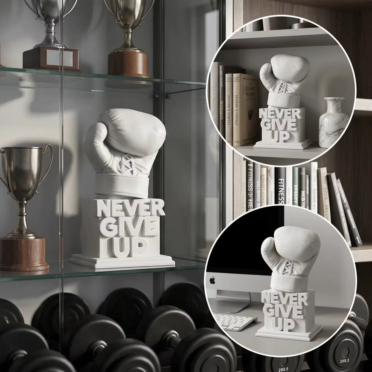 3D Printed "Never Give Up" Boxing Glove Figurine Inspirational Desk Decor Motivational Sculpture for Office Home Gift Birthday