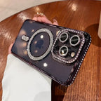 New Fashion Glitter Diamond Transparent Case For iPhone 16 15 14 13 17 12 18 Pro Max Plus Magnetic Wireless Charge Bumper Cover
