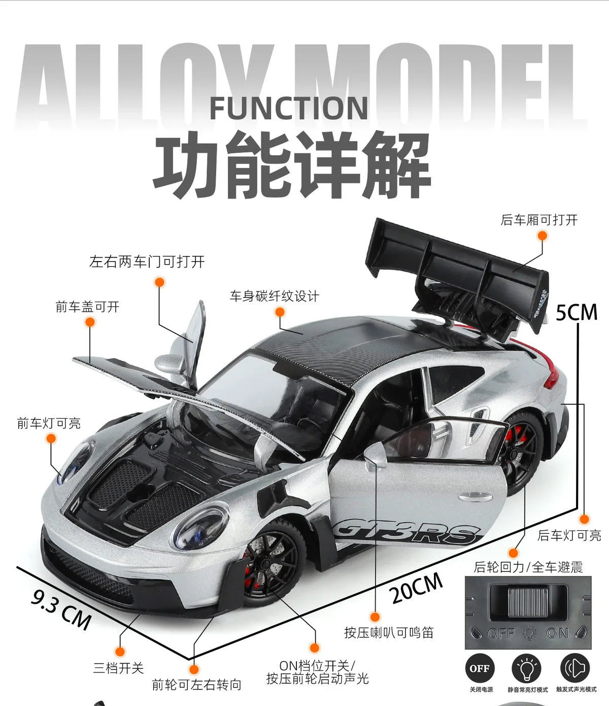 1:24 911 GT3 RS Alloy Sports Car Model Collection Ornament Toy Vehicle Diecast Miniature Voiture Boyfriend Gift