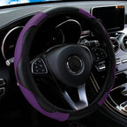 Universal Fit PU Carbon Fiber Leather Car Steering Wheel Cover 14.5-15 Inch No Inner Ring Required Vehicle Decoration Accessory