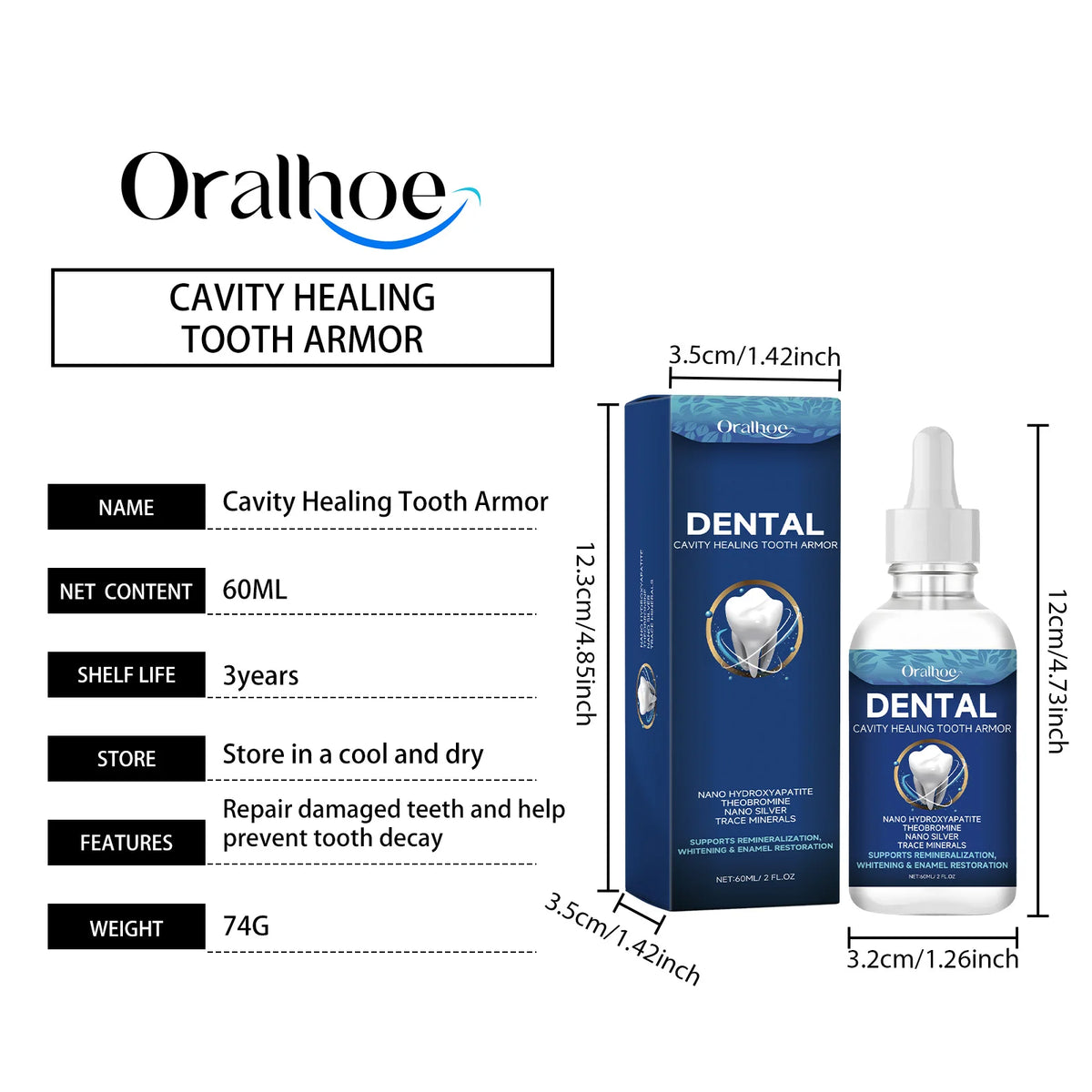 Oralhoe Dental Care Serum Teeth Whitening Cavity Healing Enamel Restoration Remineralization Stain Removal Teeth Repair Liquid