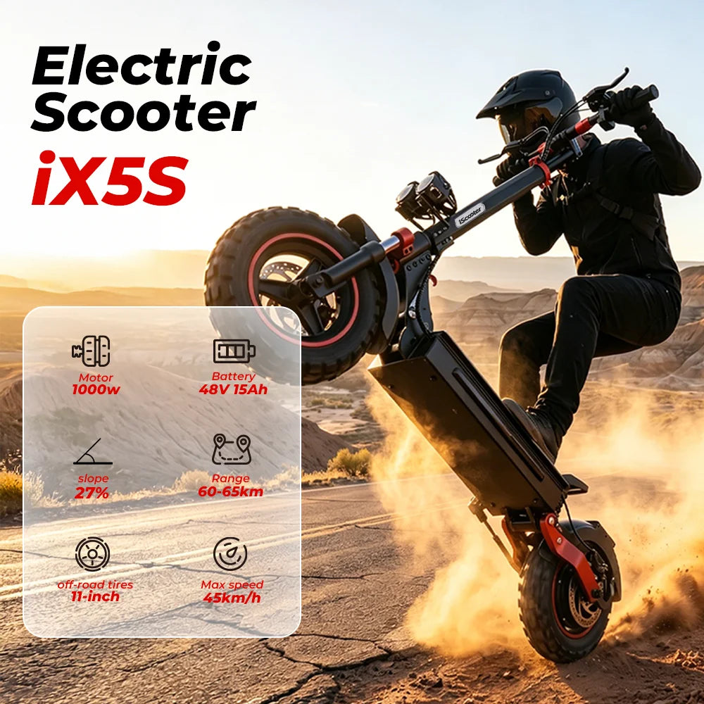 iScooter iX5s Electric Scooter 15Ah 1000W Powerful Kick Scooter Anti-skid Off Road Pneumatic Tire 65km Range 45km/h eScooter